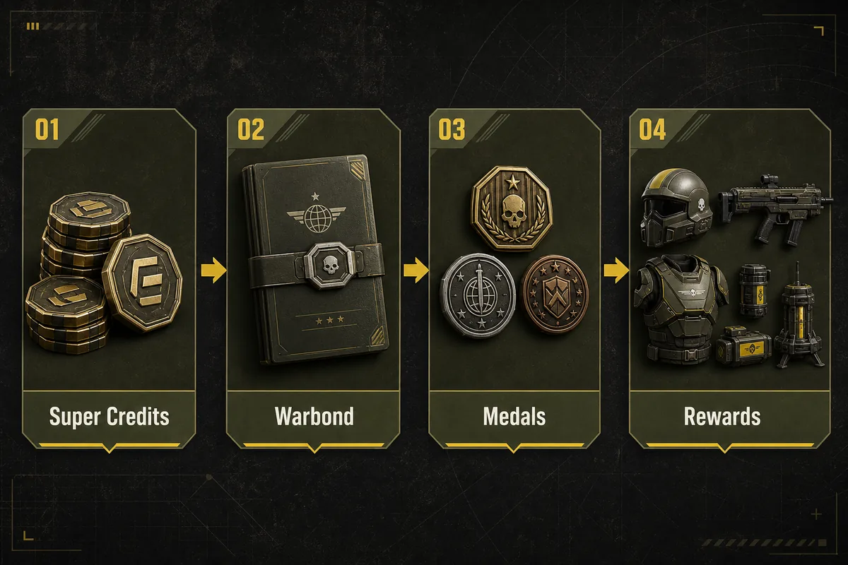 Editorial flow from official announcement to live client check before trusting a Helldivers 2 Warbond date